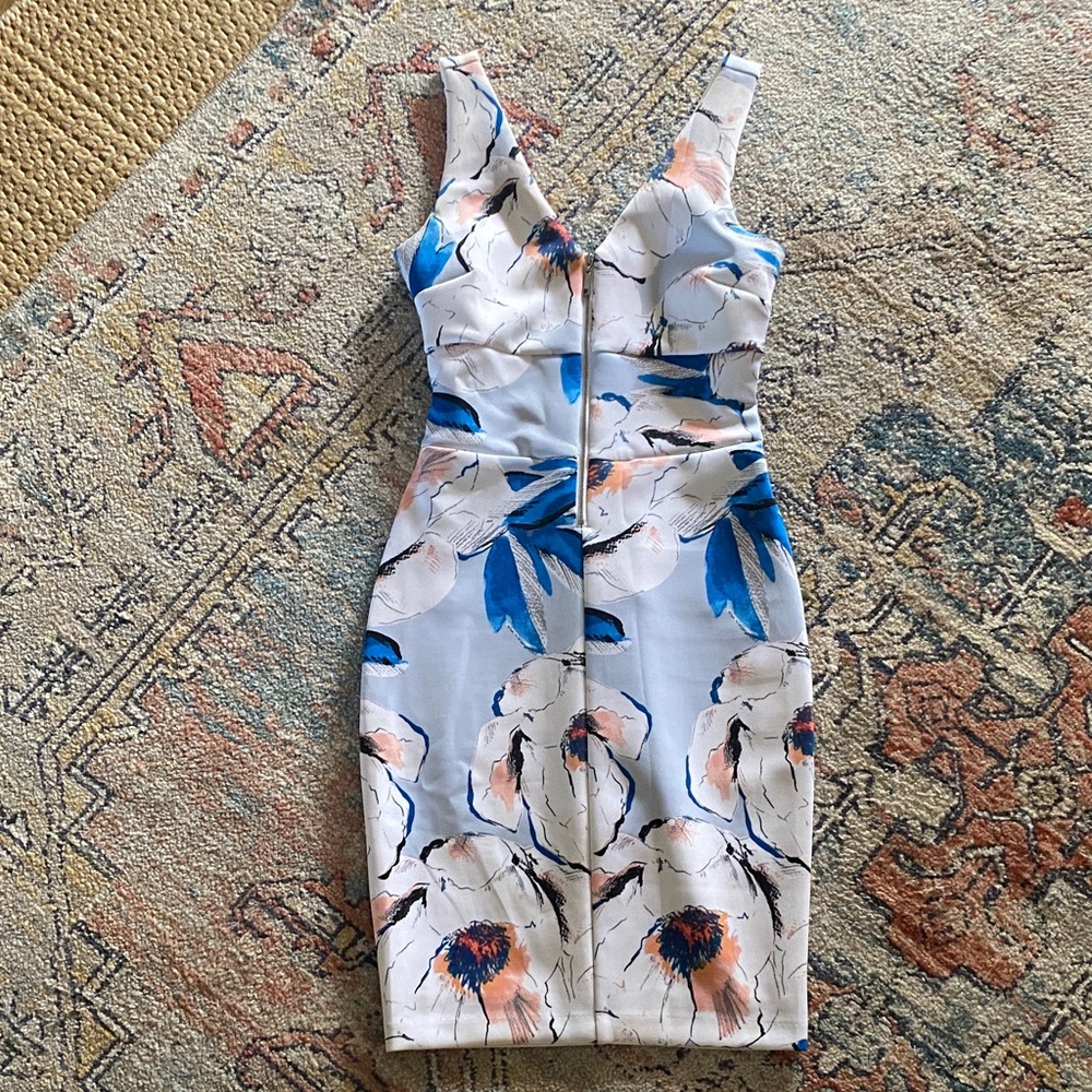 Guess Floral Midi Dress - Blue and White